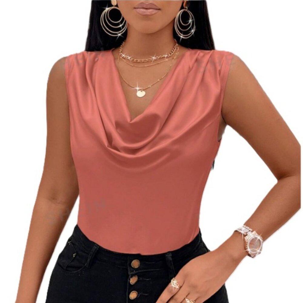 SHEIN Solid Draped Collar Sleeveless Blouse